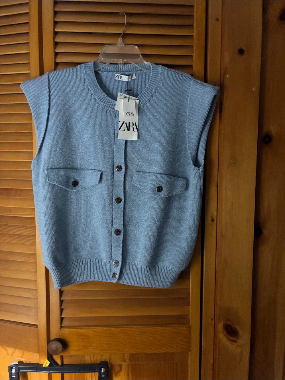 Zara Light Blue Sleeveless Button-Front Vest length 24”pit  to pit 20”